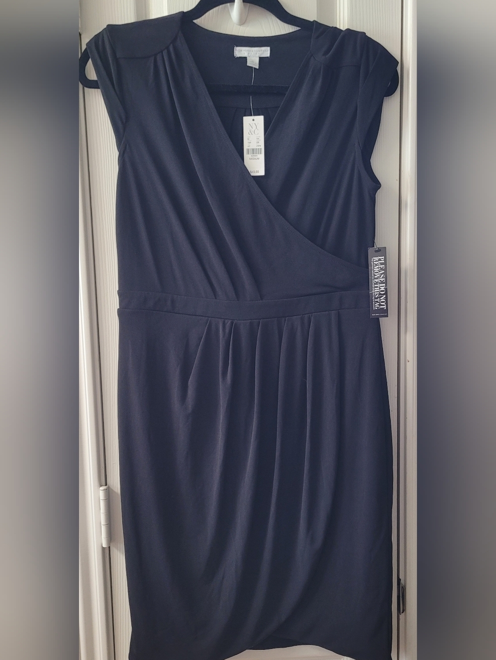 New York & Company Sleeveless Black Faux Wrap-Front Dress
